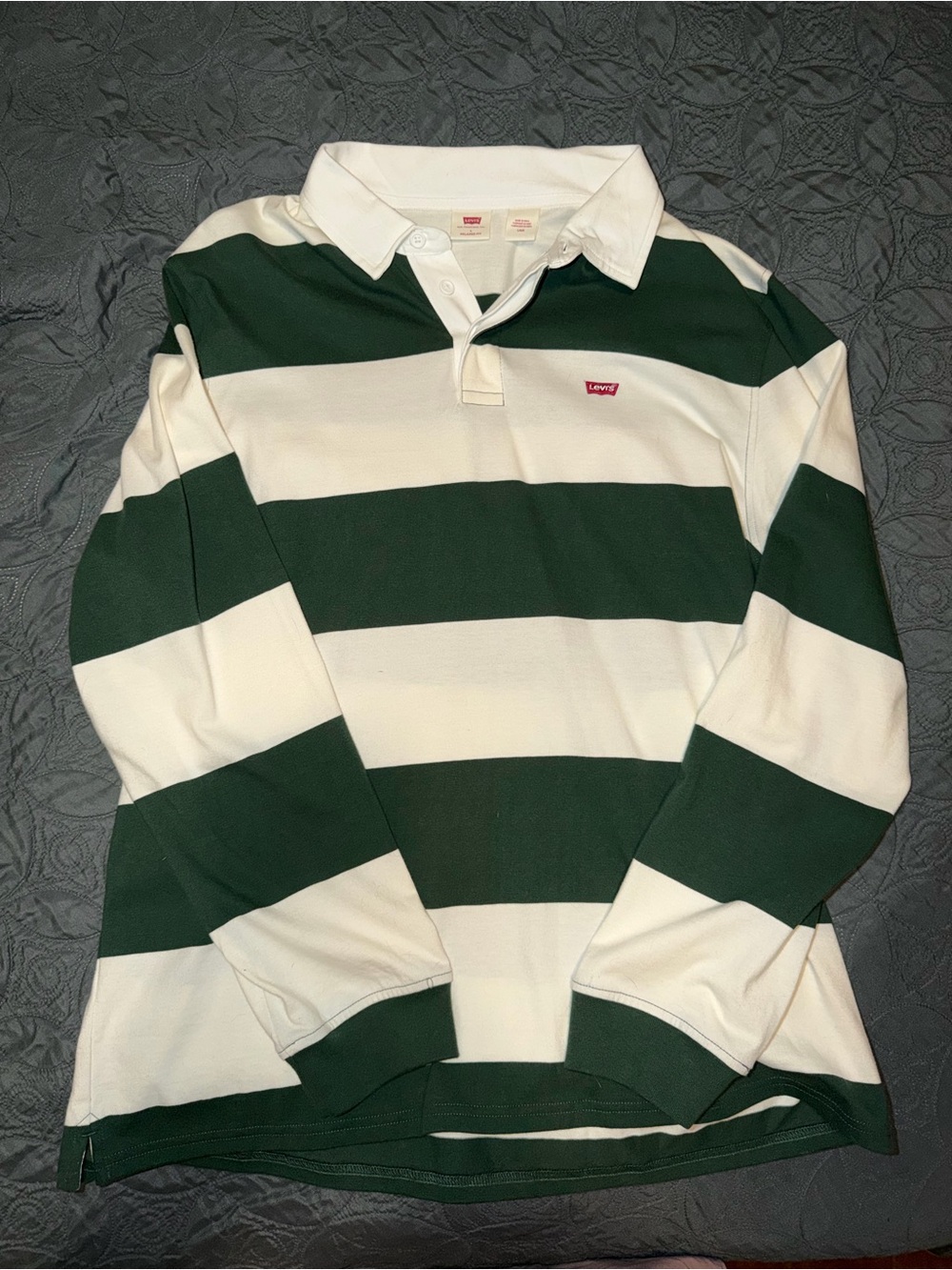 Levi's Green & White Striped Polo